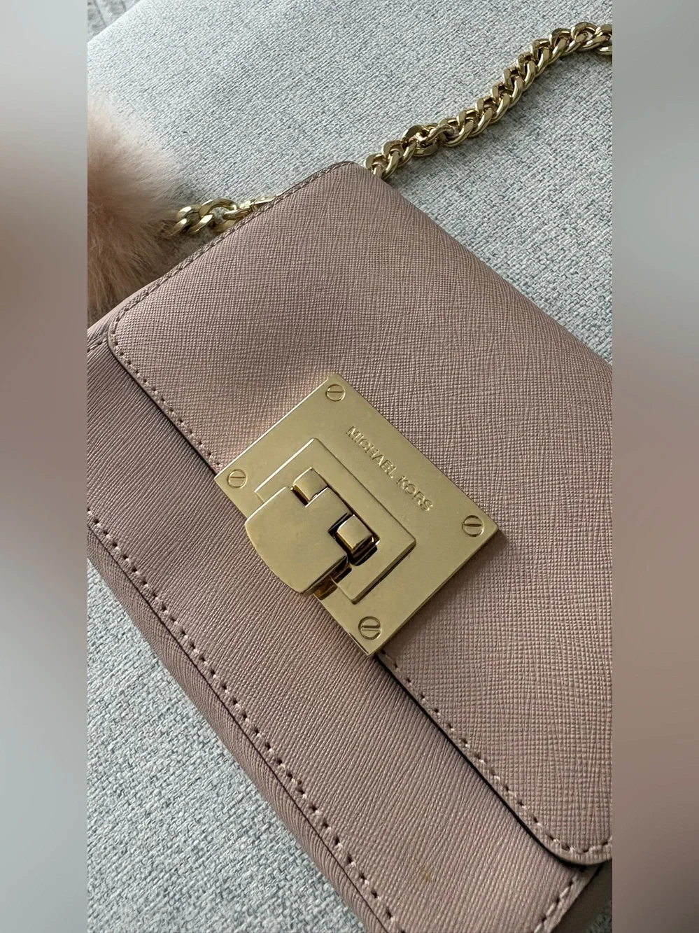 Michael Kors Nude / Blush Pink Leather Crossbody with Gold Chain